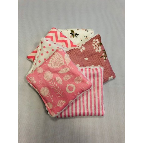 Lot de 6 lingettes de motifs différents blanches/roses 10 x 10 cm